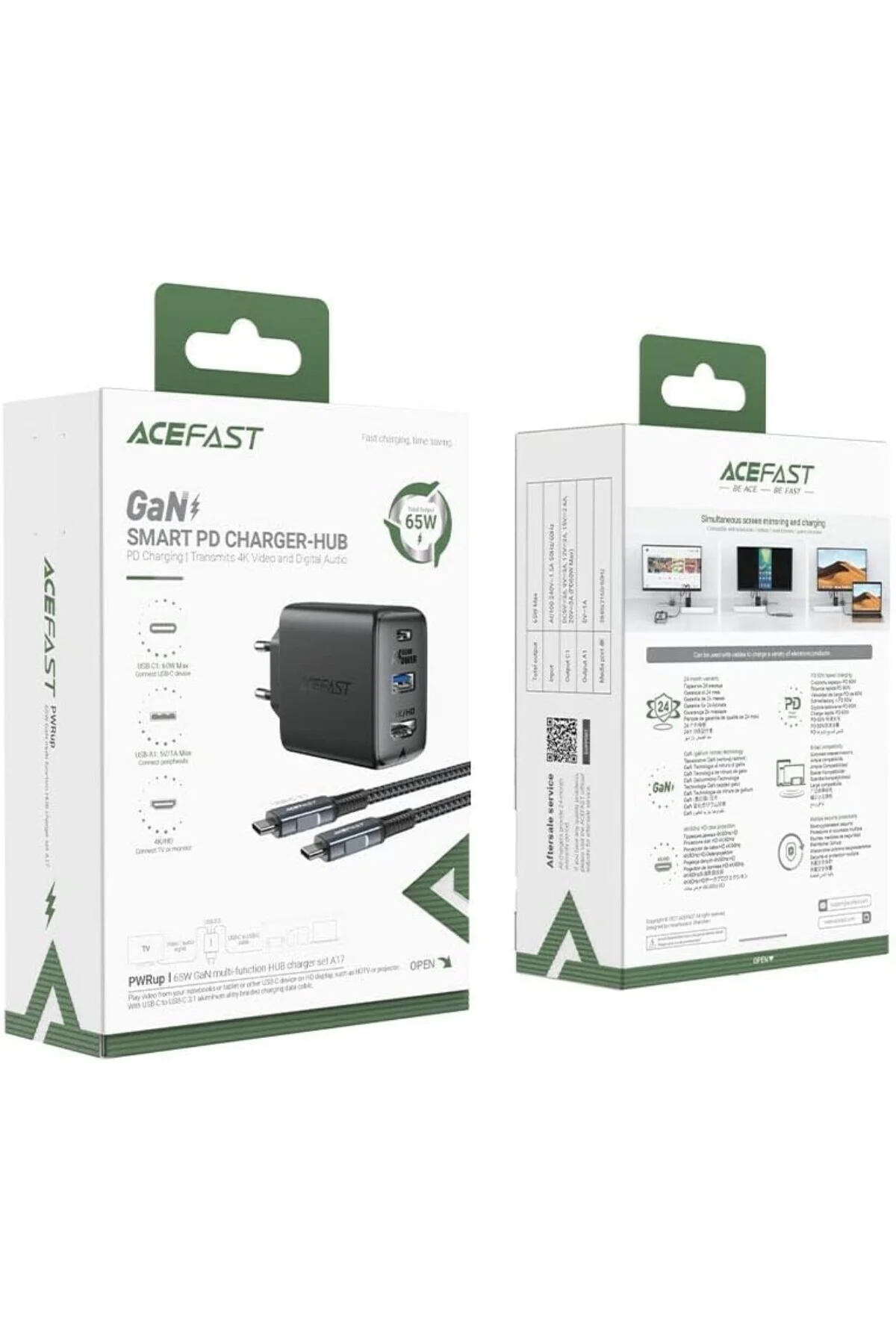 Duvar Şarj Cihazı Akıllı Şarj Cihazı Type-C to Type-C Şarj Kablo USB-C - 60W + USB-