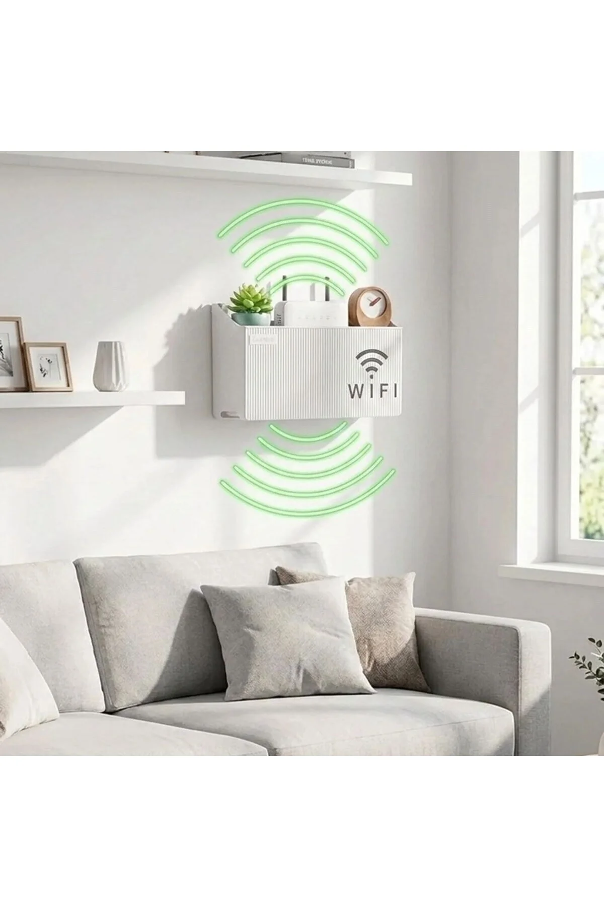 Duvar Tipi Wi-Fi Modem Saklama Kutusu(Beyaz) – Kablo Düzenleyici Router Raf Organizer - Görsel 2