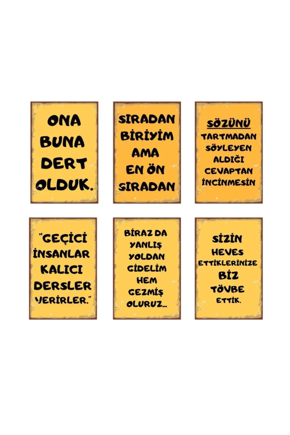 Duvar Yazıları Retro Ahşap Poster Seti 6lı