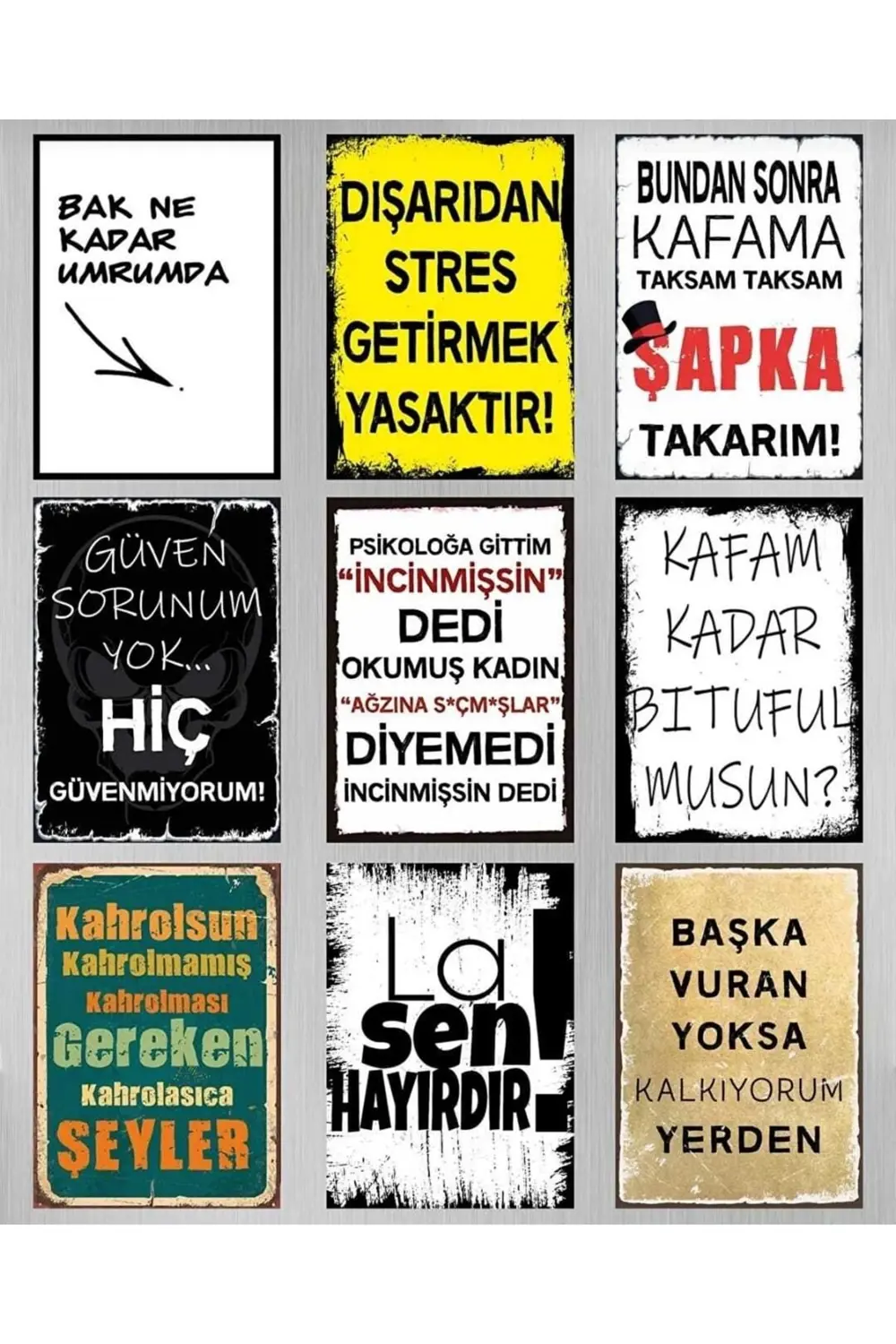 Duvar Yazıları Retro Ahşap Poster Tablo 9 Parça