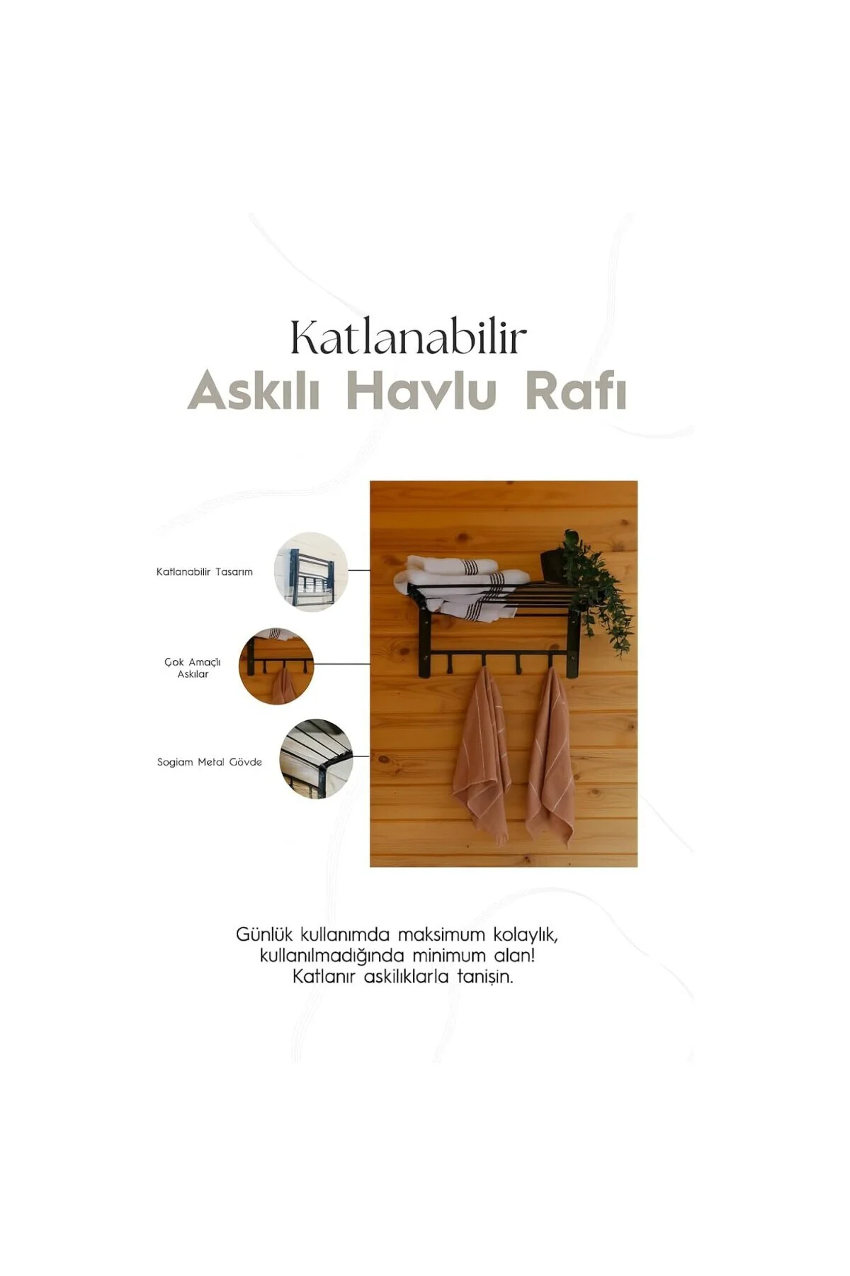 Duvara Monte Çamaşır Askılığı - Katlanır - 85x40 cm