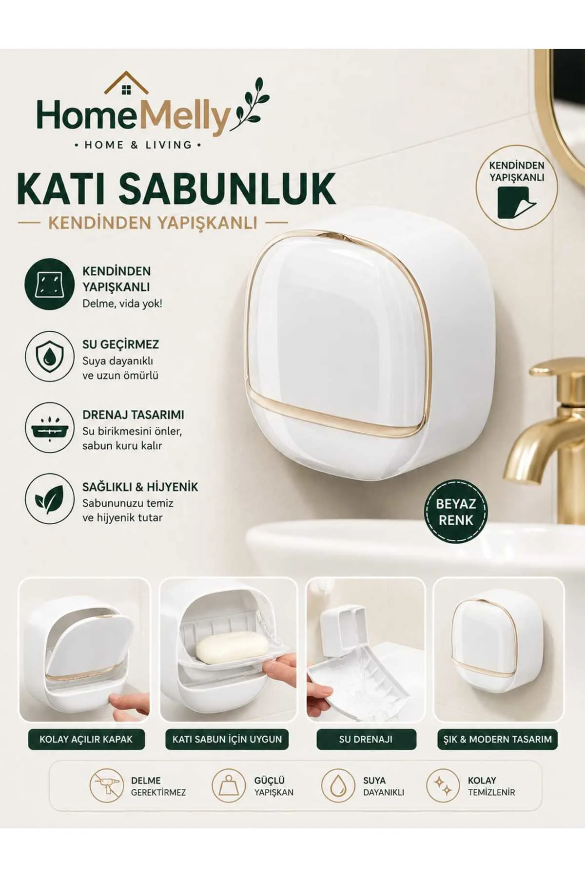 Duvara Monte Edilebilen Kapaklı Katı Sabunluk