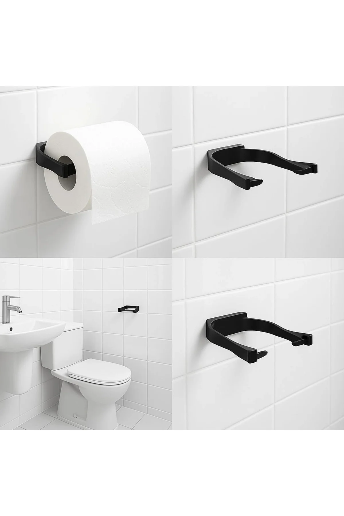 Duvara Monte Siyah Peçetelik Minimal Banyo Aksesuarı