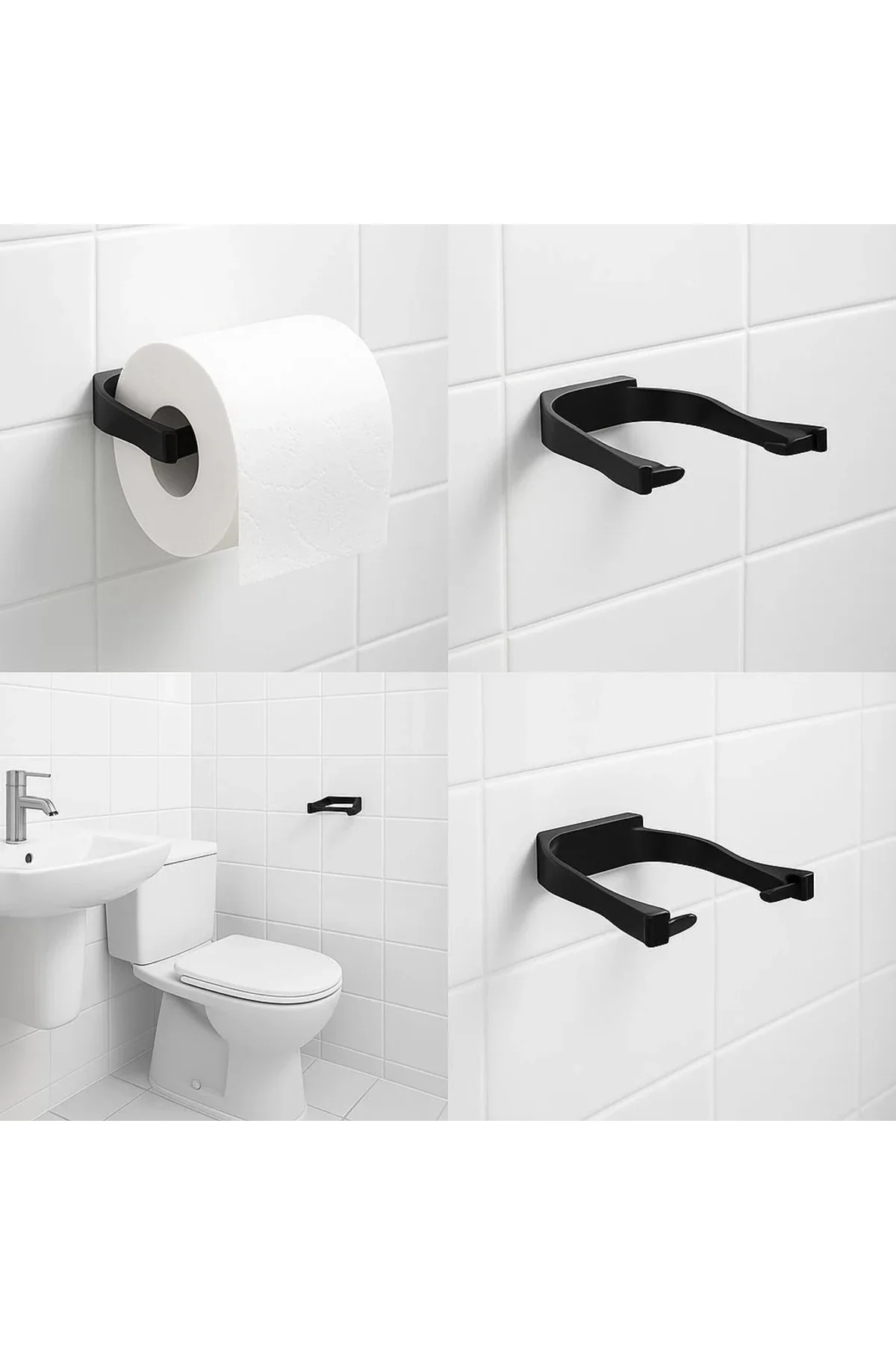 Duvara Monte Siyah Peçetelik Minimal Banyo Aksesuarı