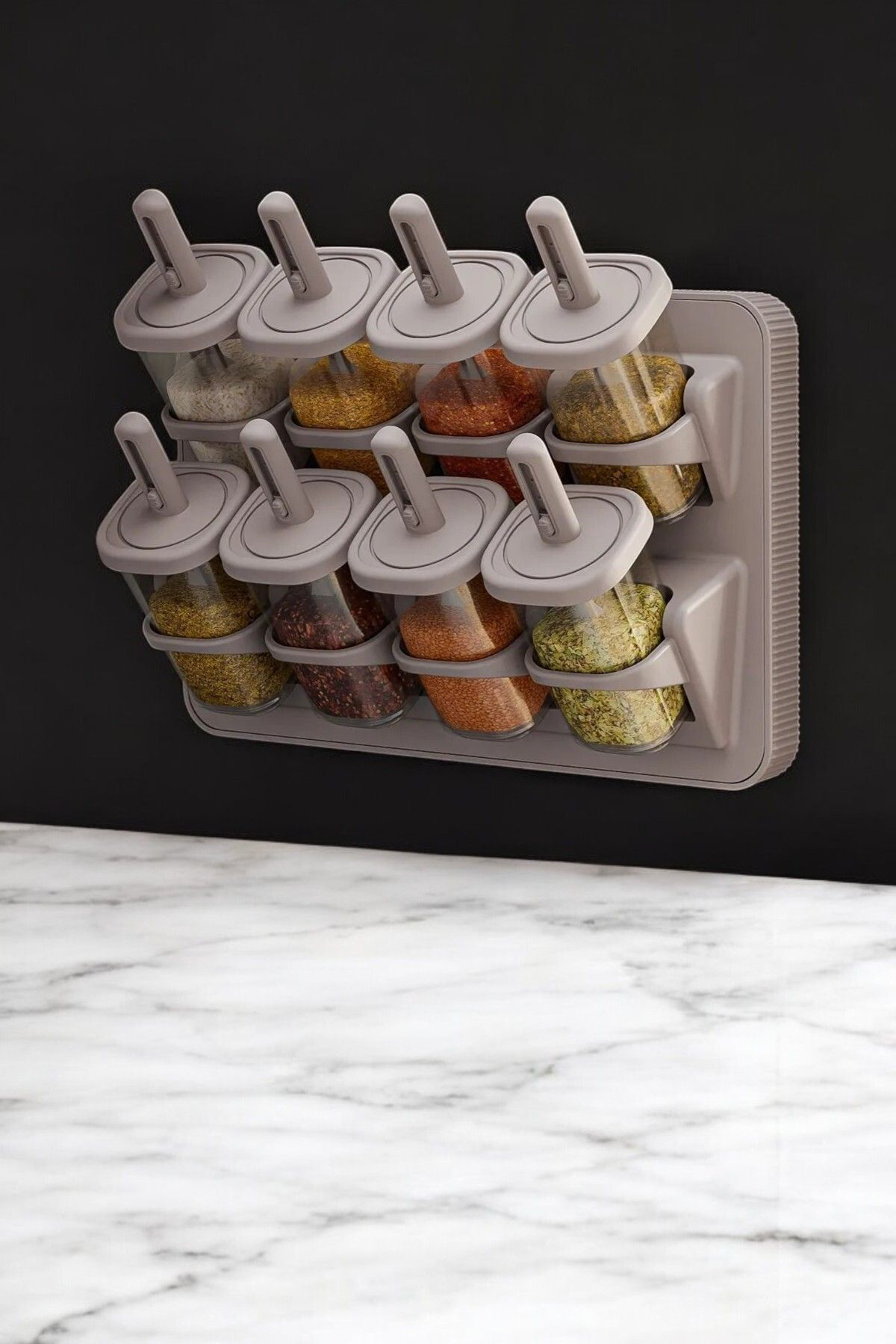 Ferah Plastik Duvara Monteli 8 Li Kaşikli Baharatlik Standi Standli 8 Li Bahara