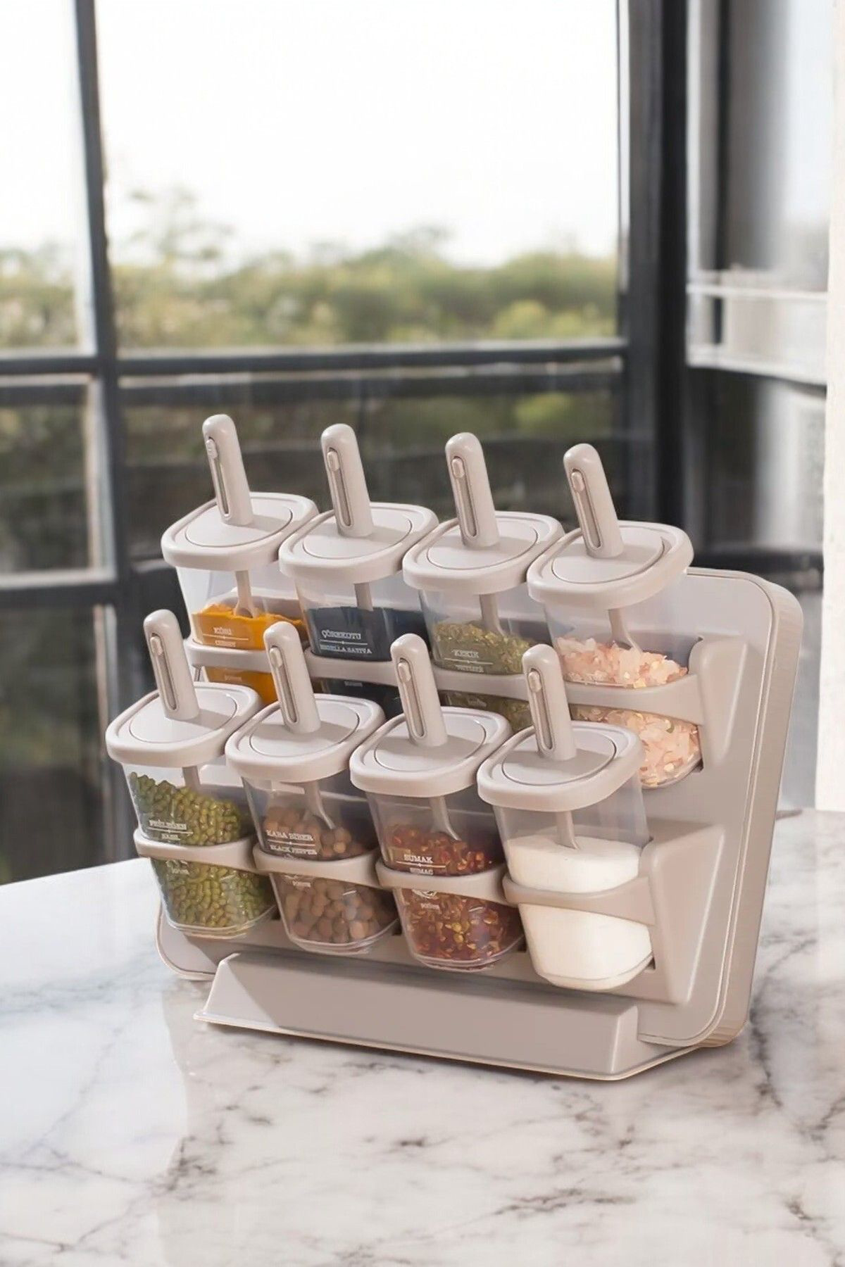 Ferah Plastik Duvara Monteli 8 Li Kaşikli Baharatlik Standi Standli 8 Li Bahara