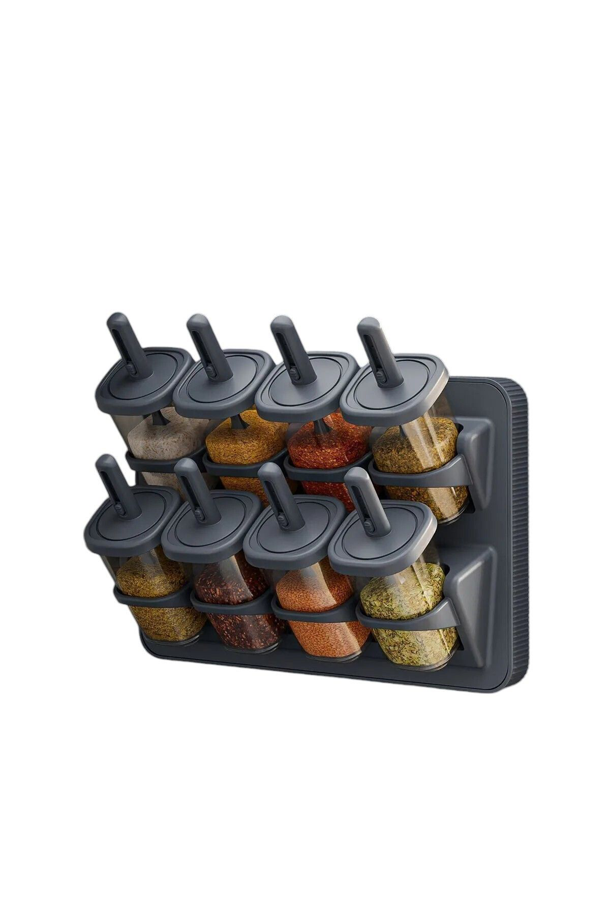 Ferah Plastik Duvara Monteli 8 Li Kaşikli Baharatlik Standi Standli 8 Li Bahara