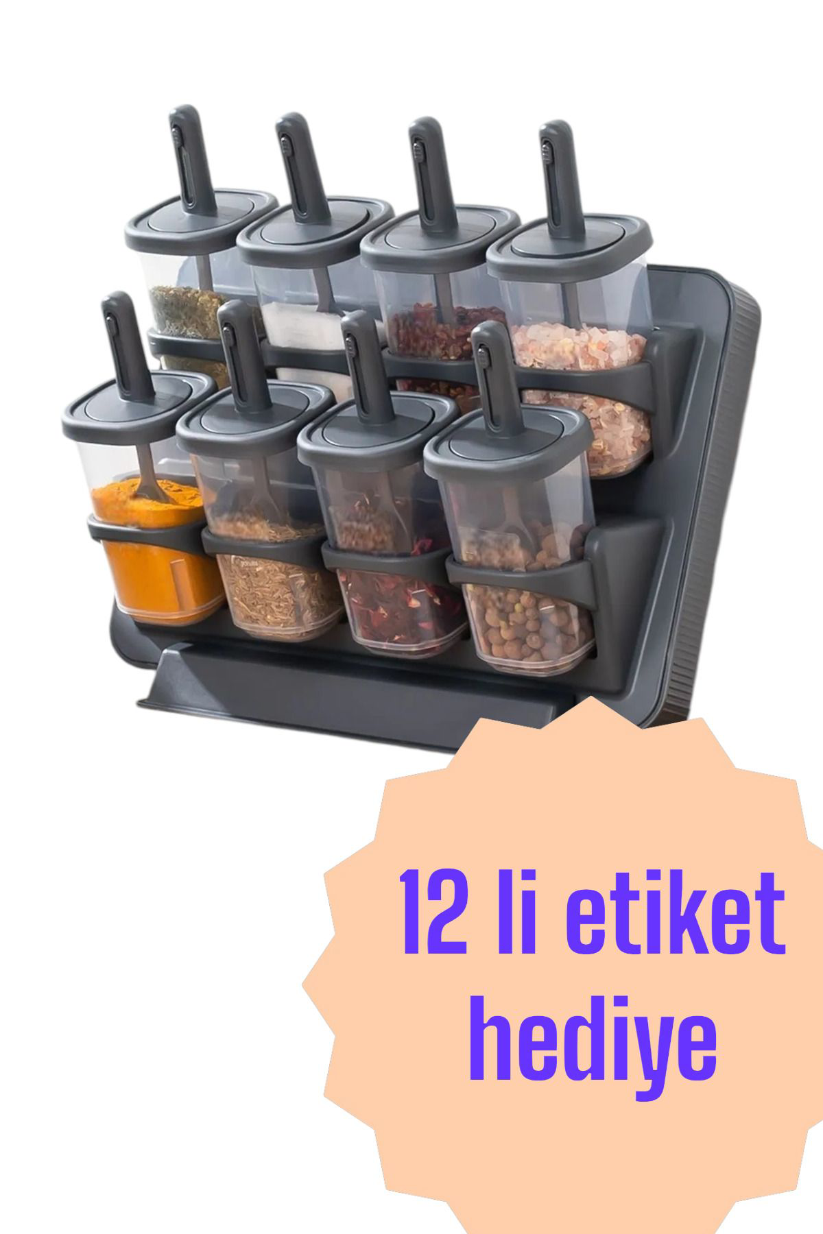 Ferah Plastik Duvara Monteli 8 Li Kaşikli Baharatlik Standi Standli 8 Li Bahara