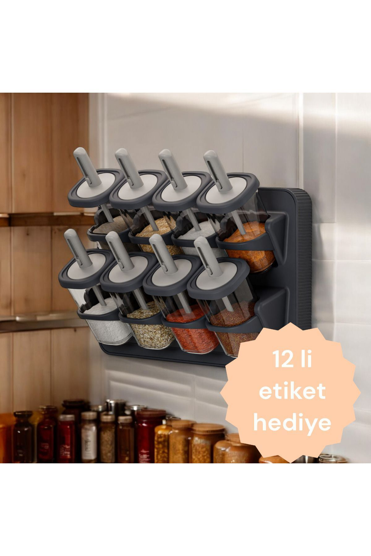 Ferah Plastik Duvara Monteli 8 Li Kaşikli Baharatlik Standi Standli 8 Li Bahara