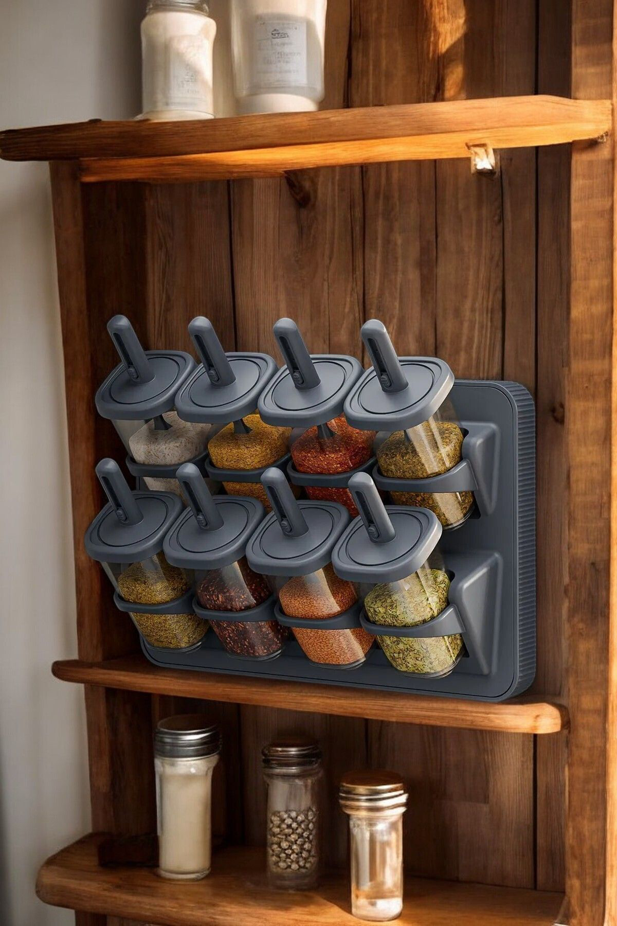 Ferah Plastik Duvara Monteli 8 Li Kaşikli Baharatlik Standi Standli 8 Li Bahara