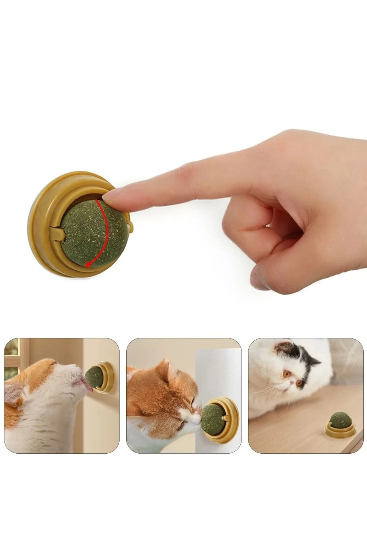 Duvara Yapışan Dönen Kedi Nanesi Cat Oyun Topu Doğal Kedi Oyuncağı - Görsel 2