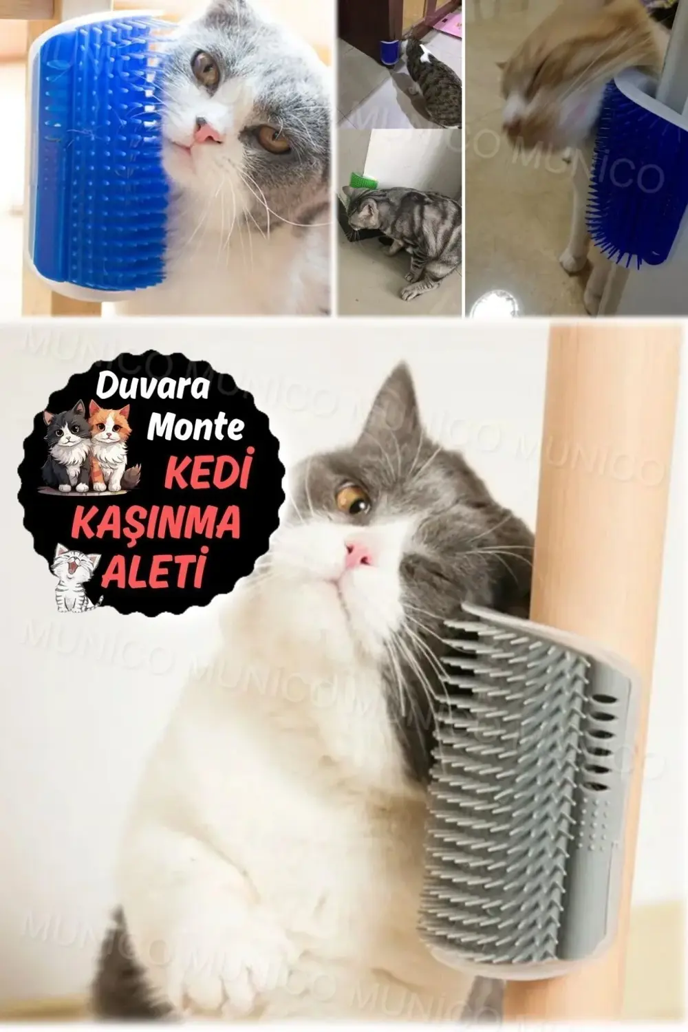 Duvara Yapışan Kedi Kaşıma Aparatı – Tüy Temizleme ve Kaşınma İçi