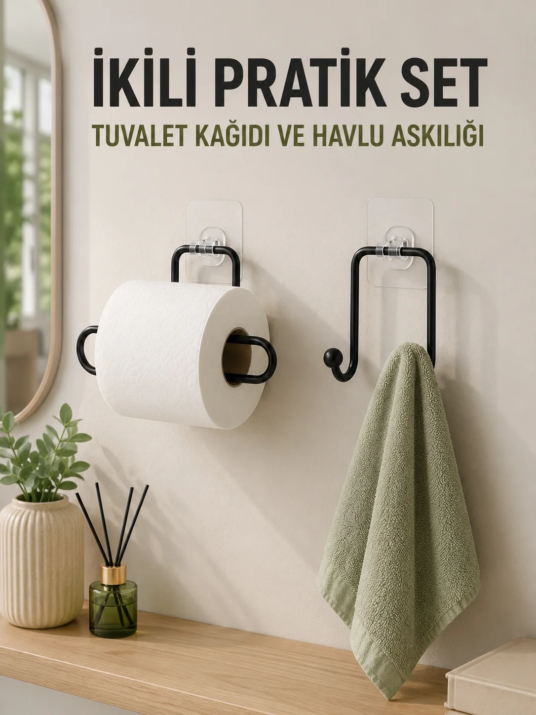 Duvara Yapışkanlı 2’li Düzenleme Seti Havlu Askısı ve Tuvalet Kağıdı Tutucu Fiyatı, Yorumları ve Özellikleri
