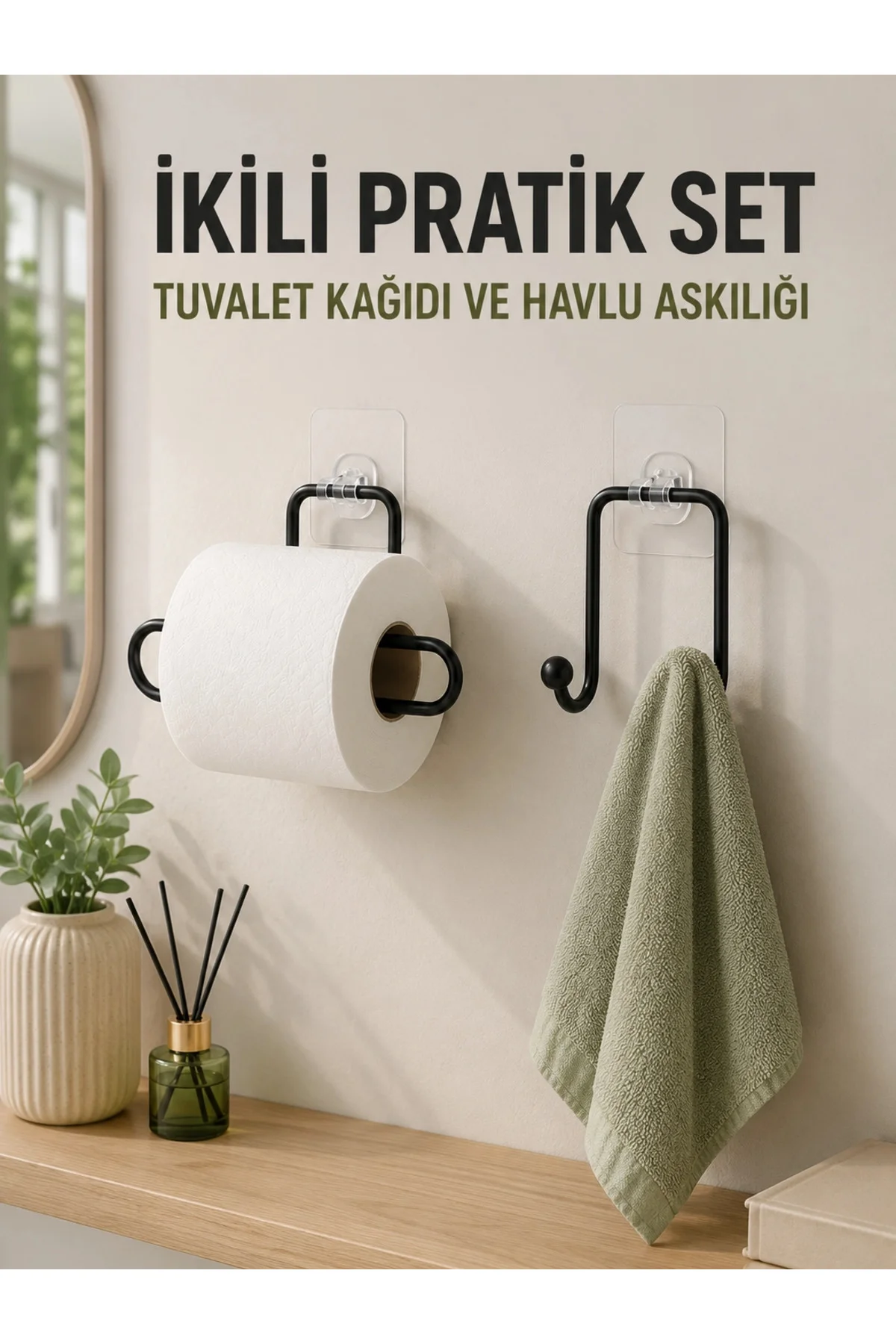Duvara Yapışkanlı 2’li Düzenleme Seti Havlu Askısı ve Tuvalet Kağıdı Tutucu Duvara Yapışkanlı 2’li Düzenleme Seti Havlu Askısı ve Tuvalet Kağıdı Tutucu