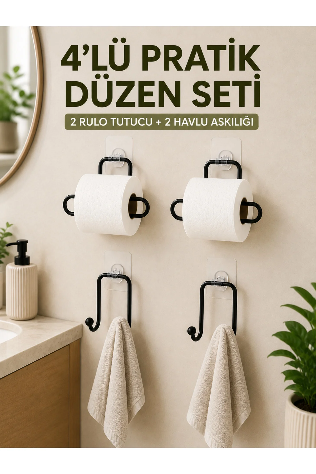 Duvara Yapışkanlı Rulo Kağıtlık ve Havlu Askılığı 2’şer Adet 4’lü Set Duvara Yapışkanlı Rulo Kağıtlık ve Havlu Askılığı 2’şer Adet 4’lü Set