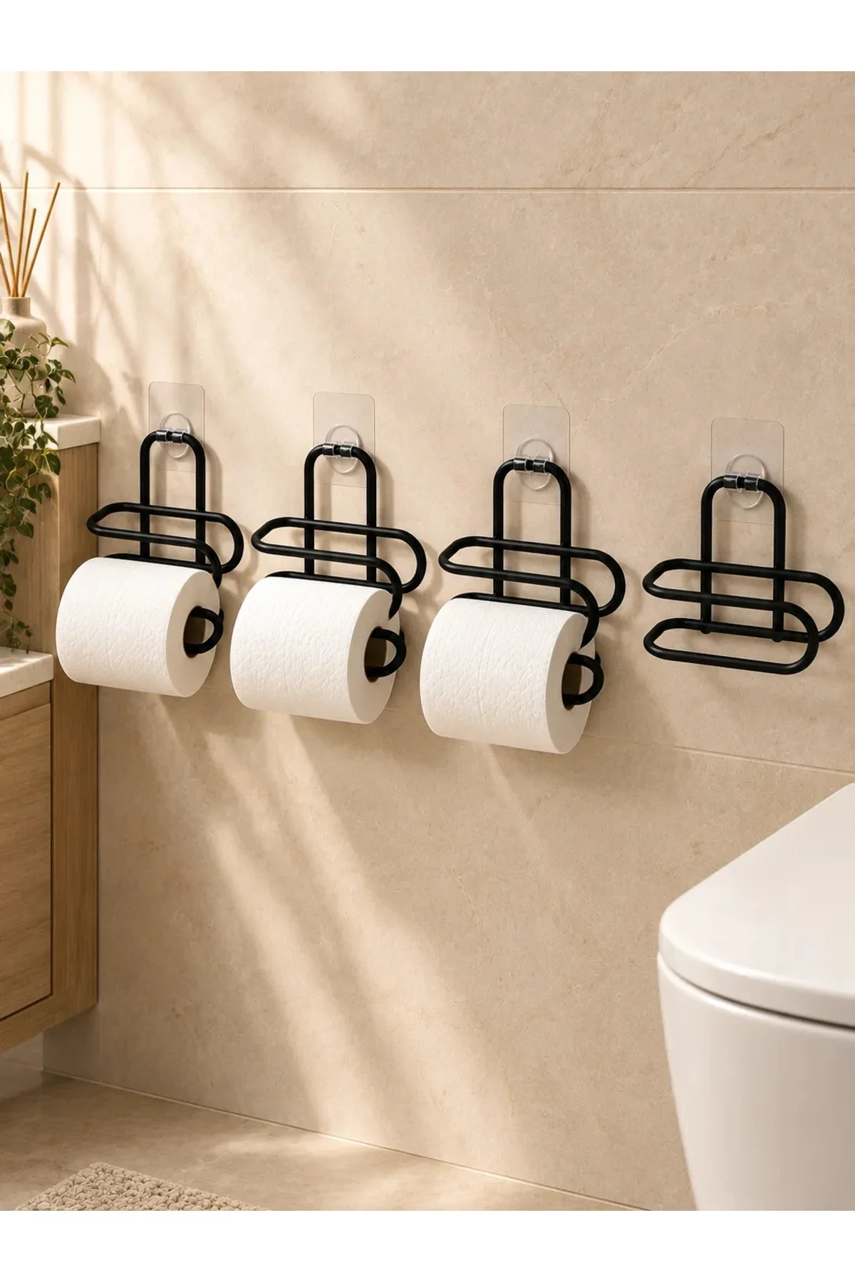 Duvara Yapışkanlı WC Kağıtlık Siyah Metal 4 Adet Tuvalet Kağıdı Rulo Askısı Duvara Yapışkanlı WC Kağıtlık Siyah Metal 4 Adet Tuvalet Kağıdı Rulo Askısı