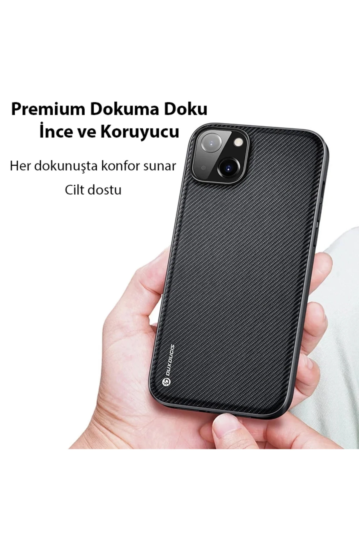 Dux Ducis Fino Serisi iPhone 14 6.1 inç Kılıf Premium Dokuma Sili