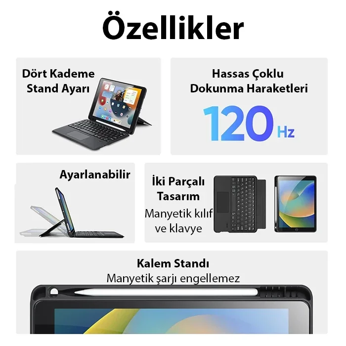 Dux Ducis iPad 7- 8-9 10.2  iPad Air3- iPad Pro 10.5(2017) DK Series Kablosuz Bluetooth Klavye-1852