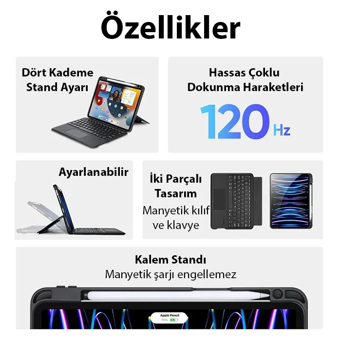 Dux Ducis iPad Pro 12.9 DK Series Kablosuz Bluetooth Klavye Touchpad Kılıf-1852 Dux Ducis iPad Pro 12.9 DK Series Kablosuz Bluetooth Klavye Touchpad Kılıf-1852