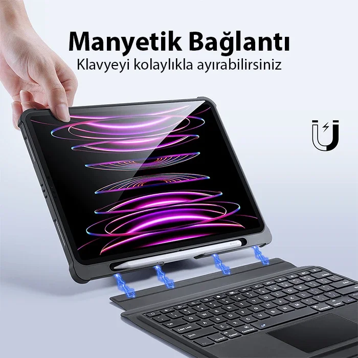 Dux Ducis iPad Pro 12.9 2022/2021/2020 SK Series Kablosuz Bluetooth Klavye Touchpad Kılıf-1852 Dux Ducis iPad Pro 12.9 2022/2021/2020 SK Series Kablosuz Bluetooth Klavye Touchpad Kılıf-1852