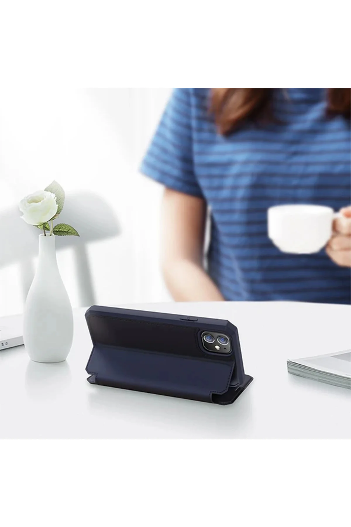 DUX DUCİS iPhone 12 Mini Kılıf Mıkantıslı Kapaklı Flip Cover Kılı