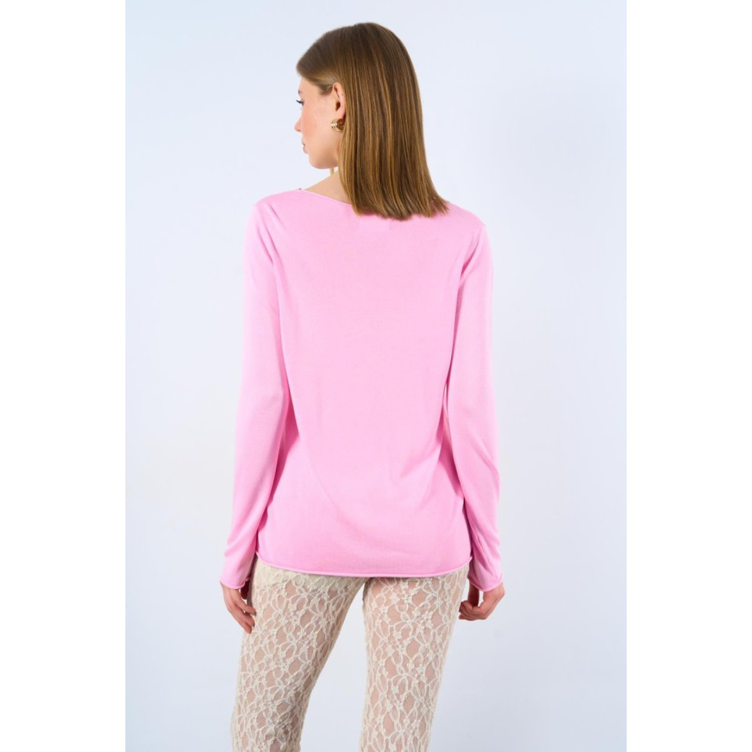 Düz Açık Yaka Kazak - Pembe Düz Açık Yaka Kazak - Pembe