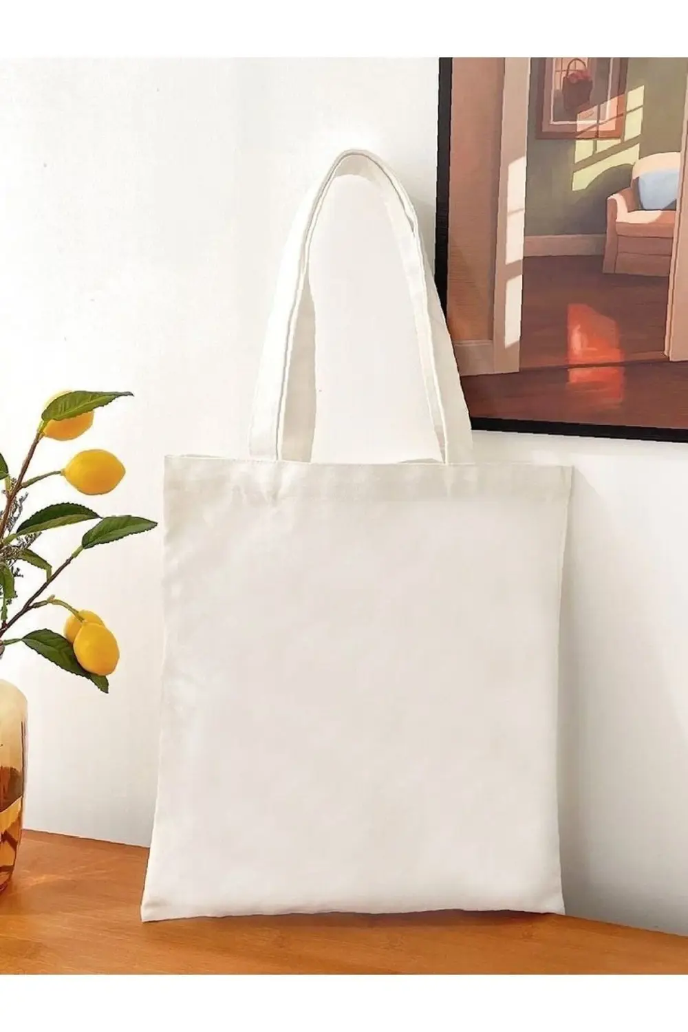 Düz Baskısız Bez Çanta, Bej Rengi, Punch Işlemesine uygun