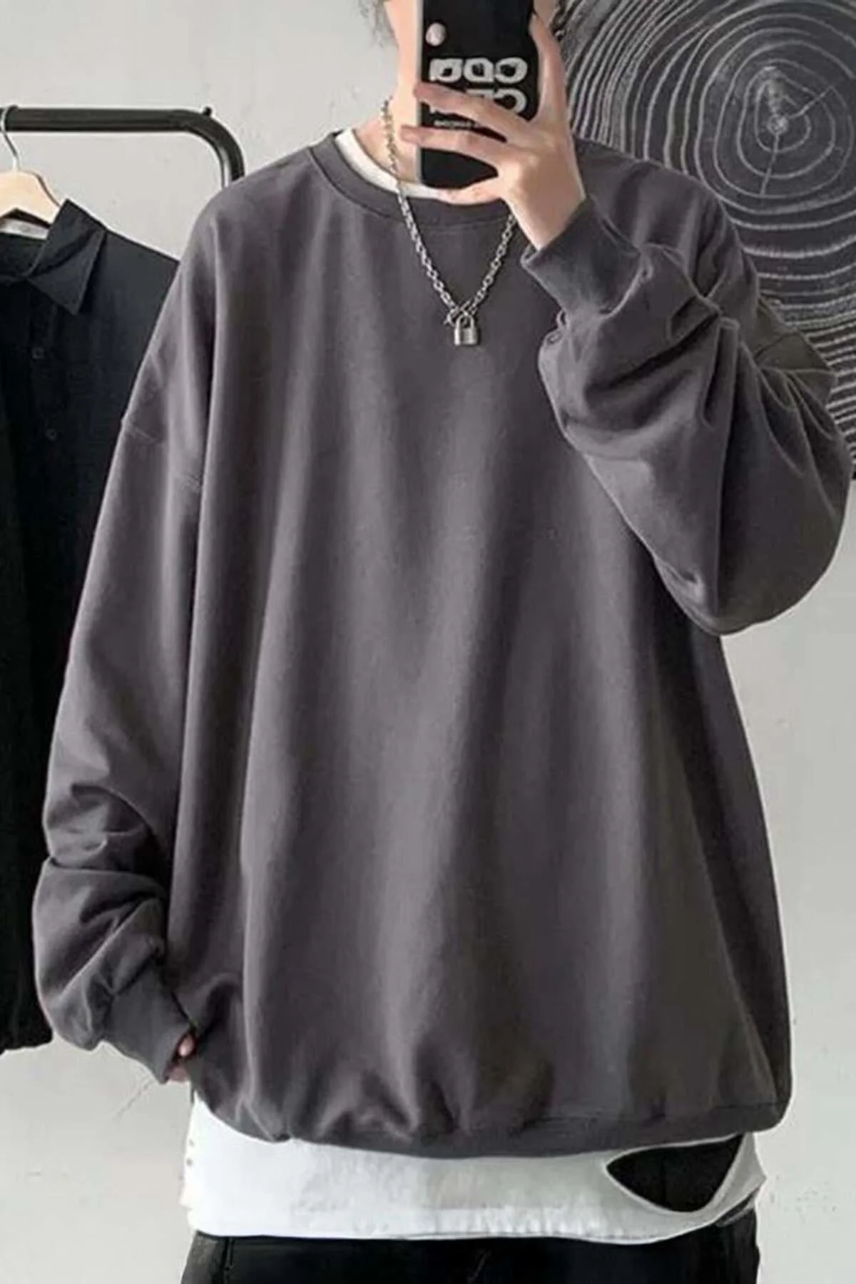 Düz Füme Orta Kalınlıkta Kumaş Oversize Unisex Sweatshirt