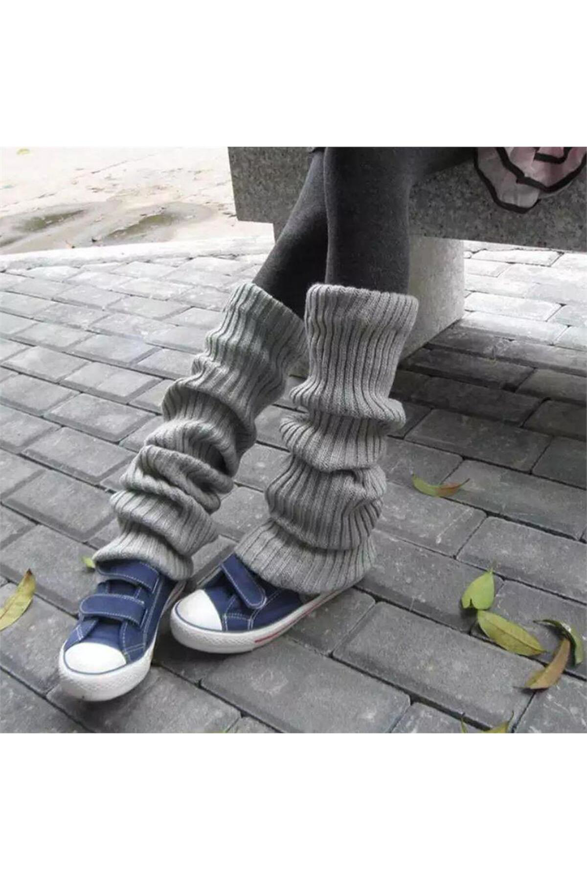 Düz Gri Kışlık Kalın Bol Tozluk