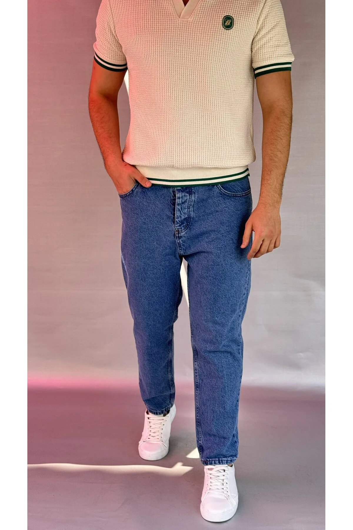 Düz Mavi Boyfriend Pantolon 296