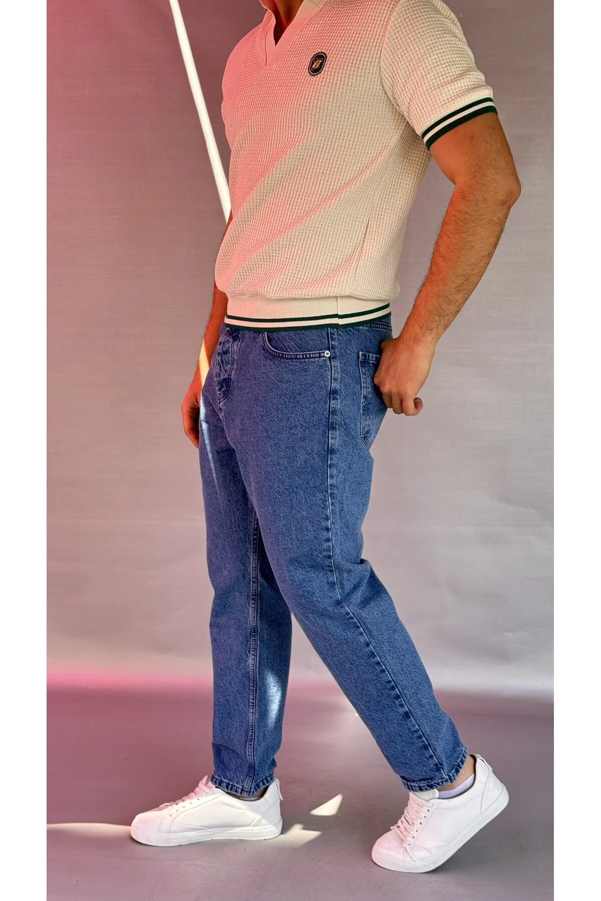 Düz Mavi Boyfriend Pantolon 296