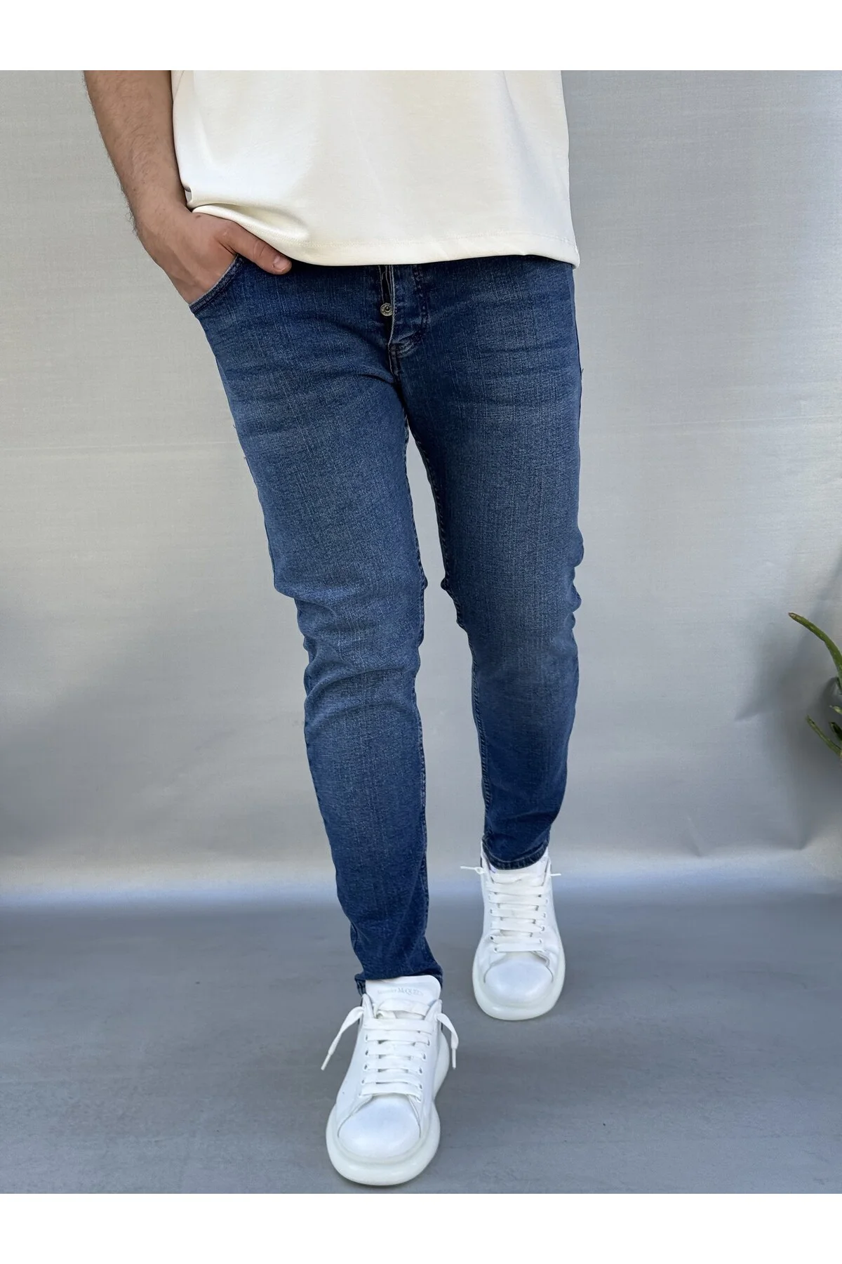 Düz Mavi Skinny Pantolon Düz Mavi Skinny Pantolon