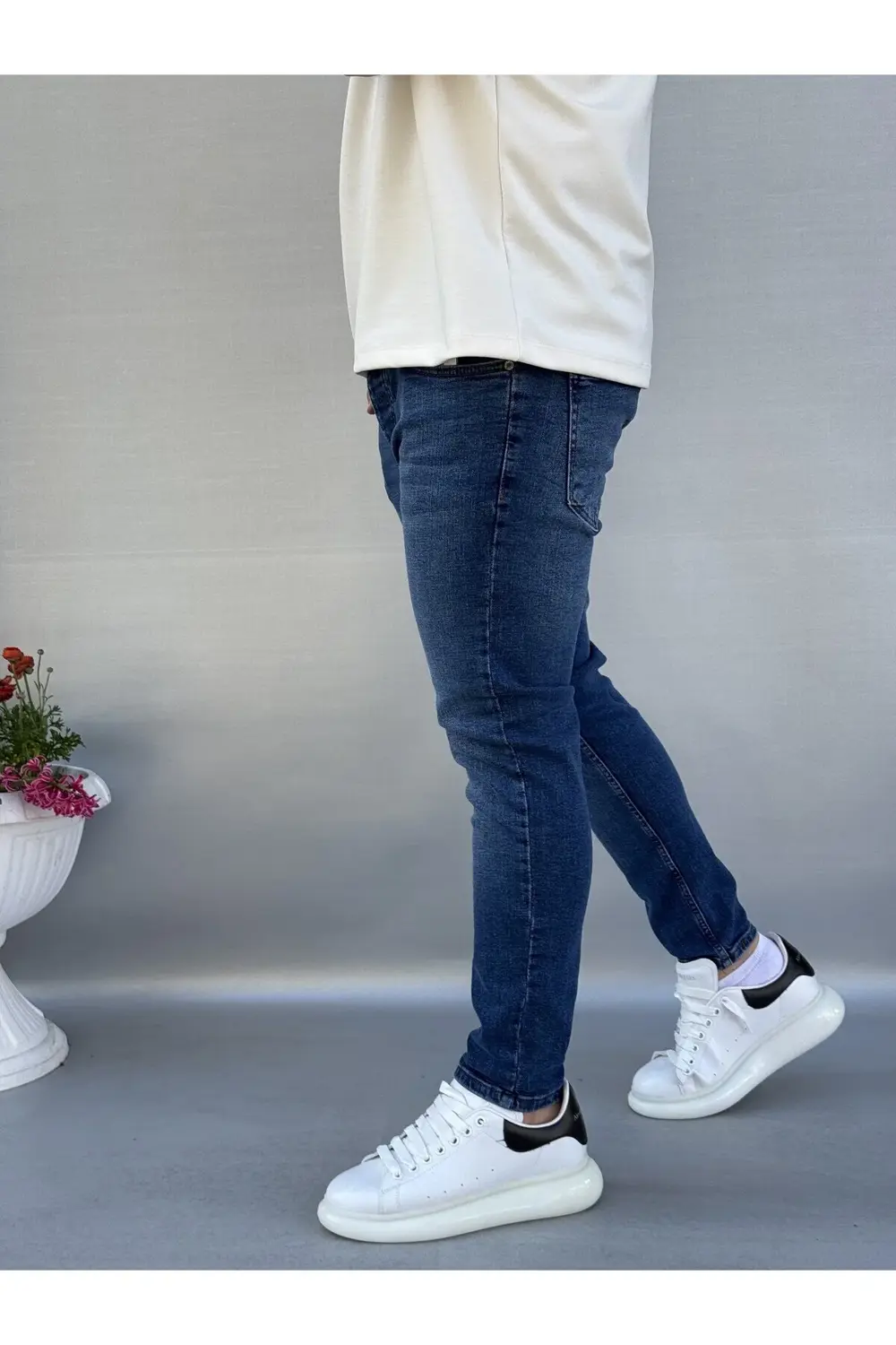 Düz Mavi Skinny Pantolon