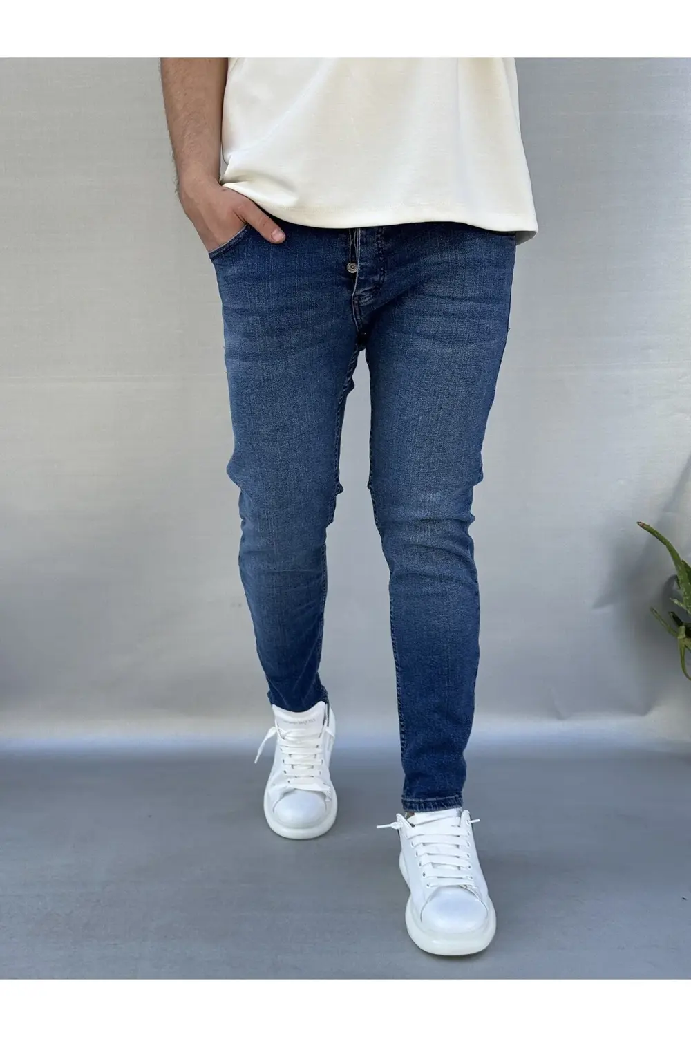 Düz Mavi Skinny Pantolon