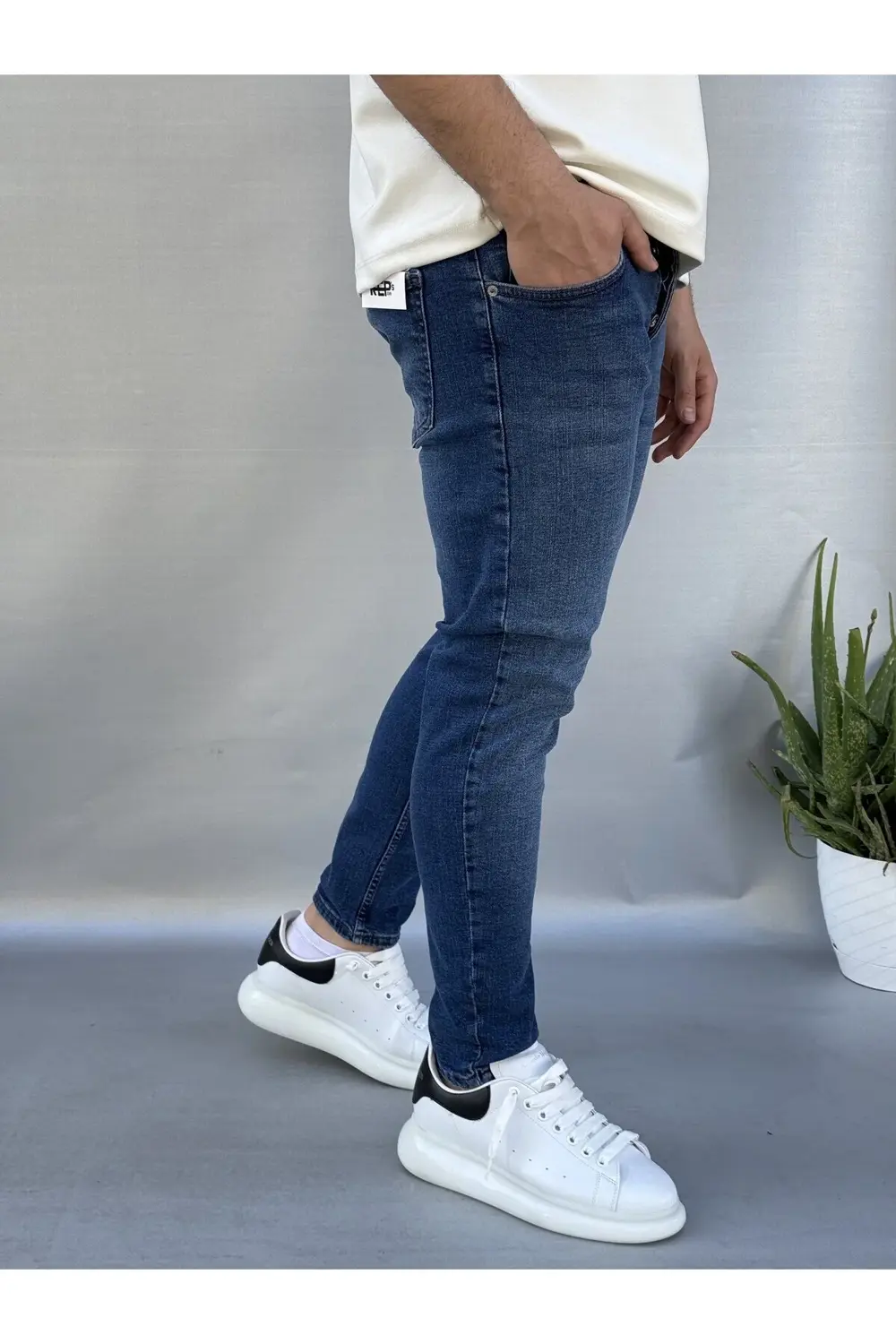 Düz Mavi Skinny Pantolon