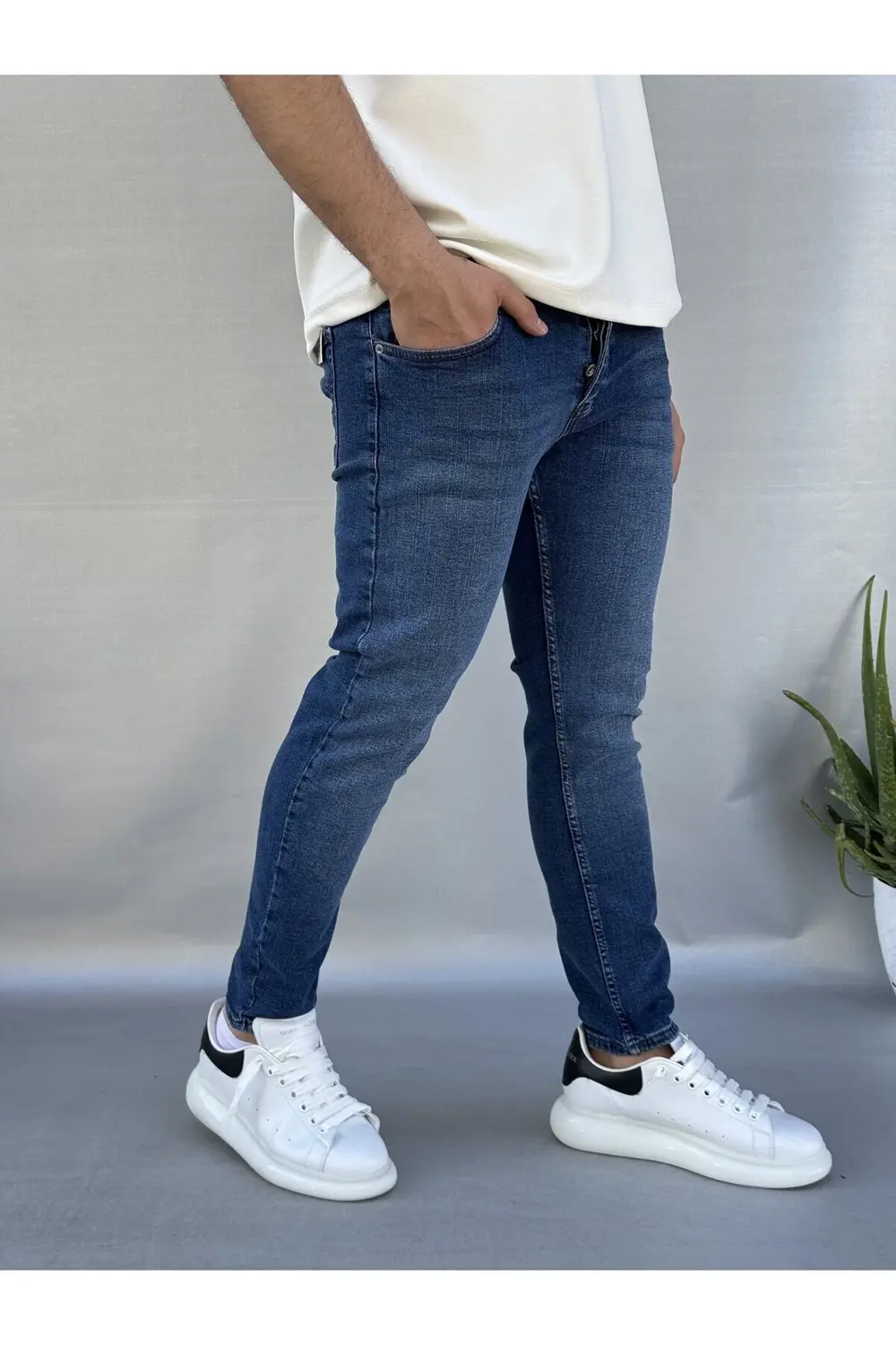 Düz Mavi Skinny Pantolon