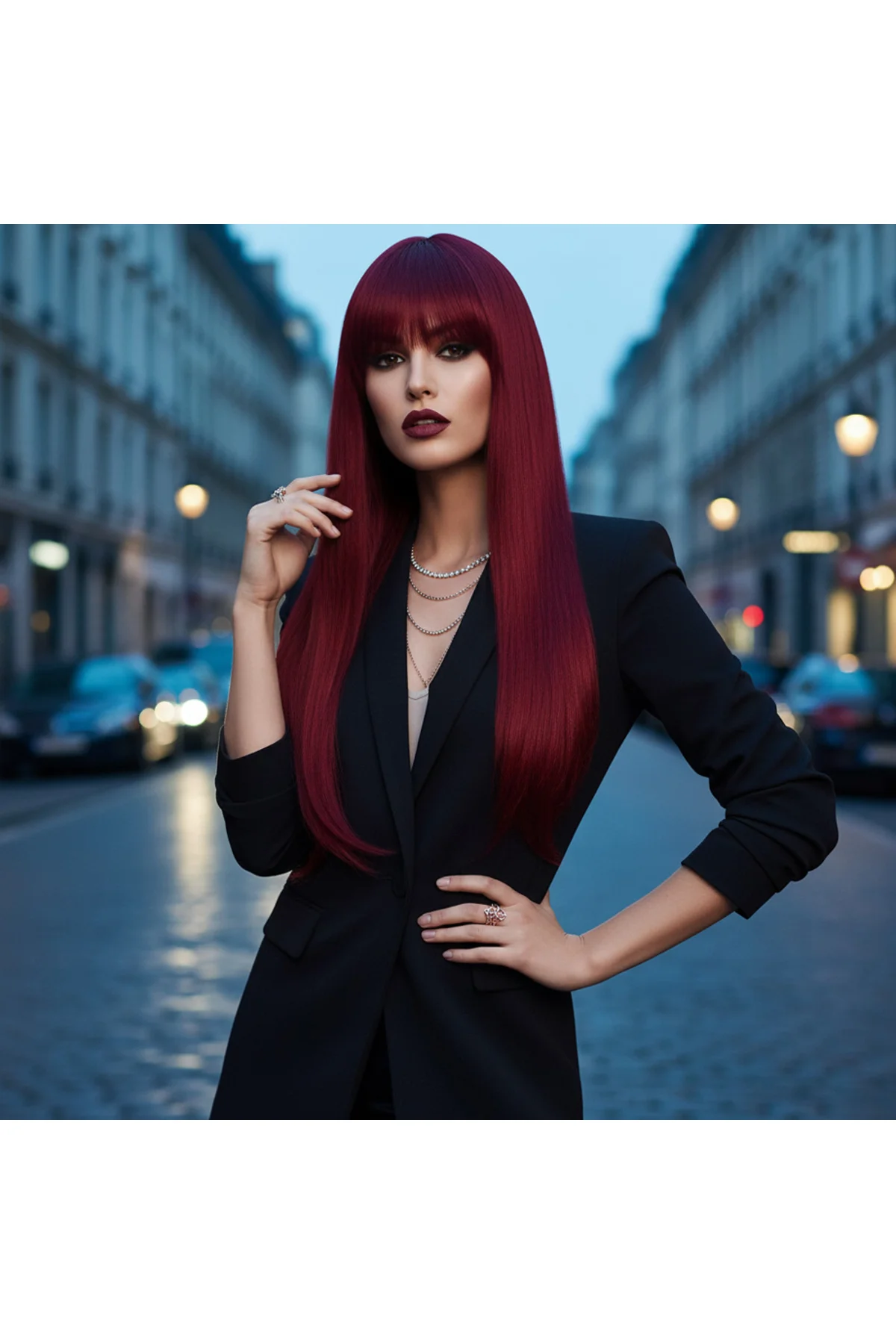 Düz Perçemli Uzun Fiber Sentetik Peruk / Kızıl