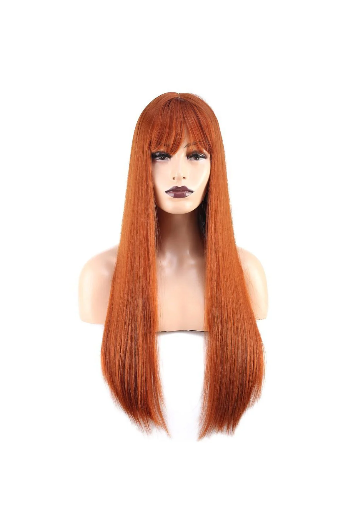 Düz Perçemli Uzun Fiber Sen Peruk / Bakır