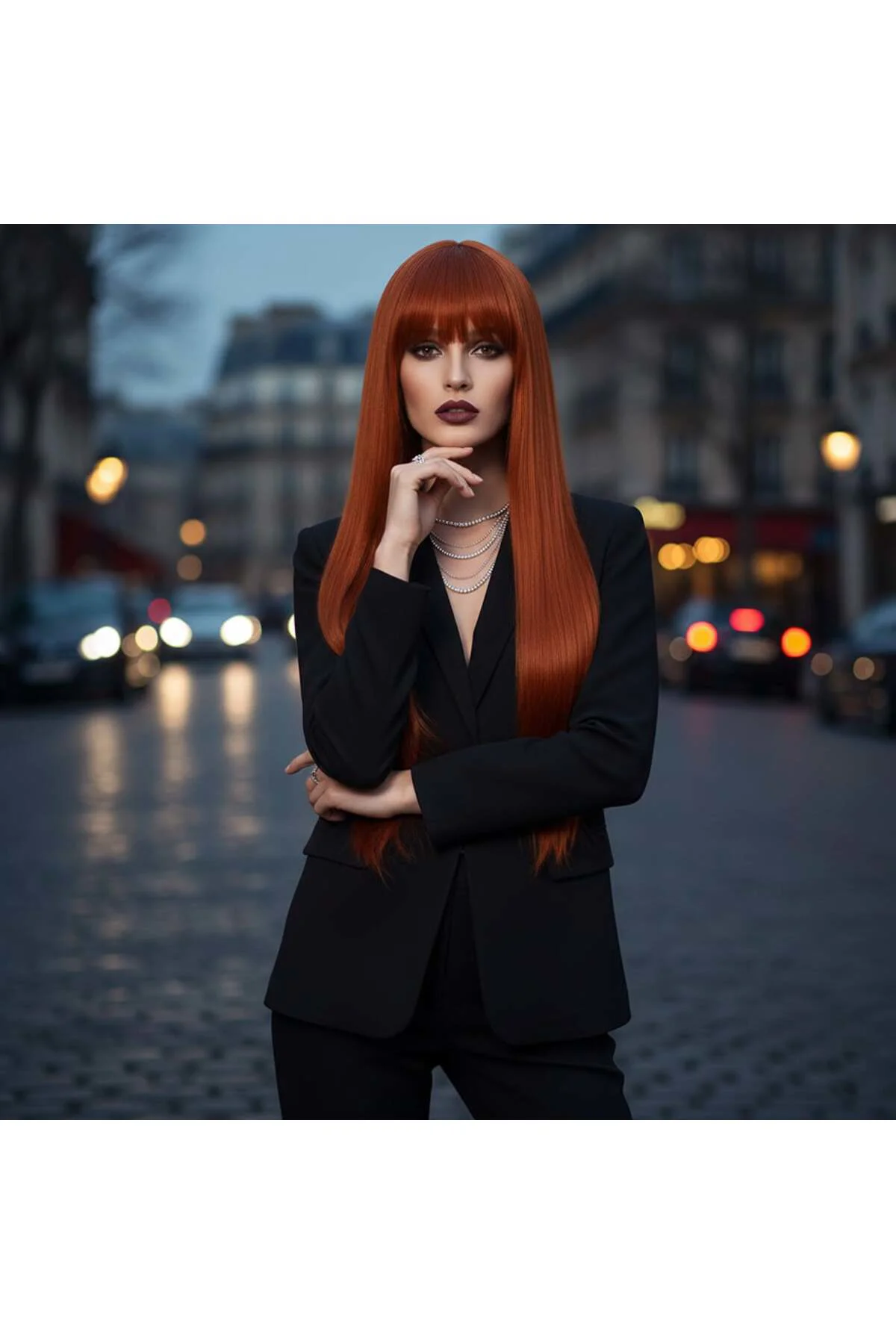 Düz Perçemli Uzun Fiber Sen Peruk / Bakır