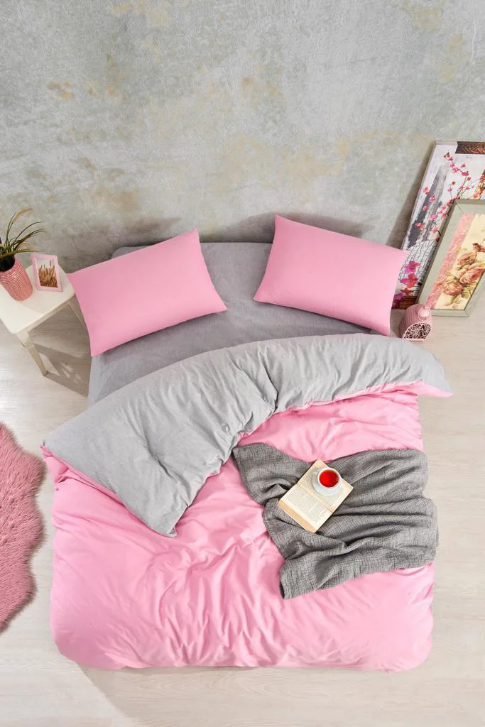 Düz Renk Pembe Çift Kişilik Nev Takımı