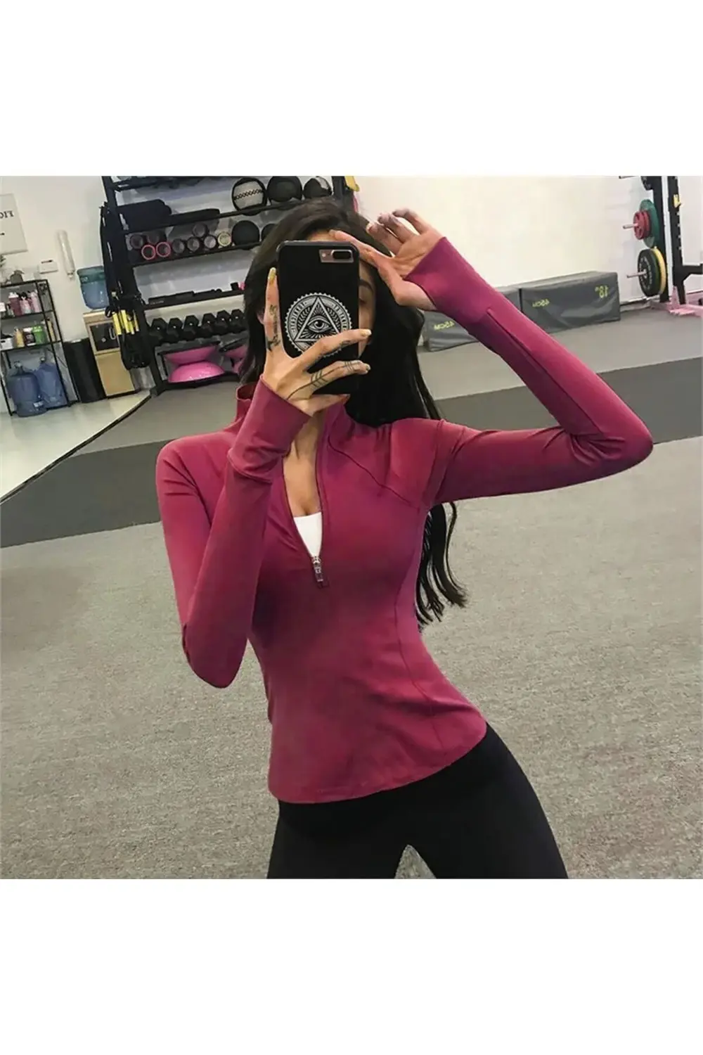 Düz Siyah Balıkçı Yaka Yarım Fermuarlı Kesik Parmaklı Uzun Kollu