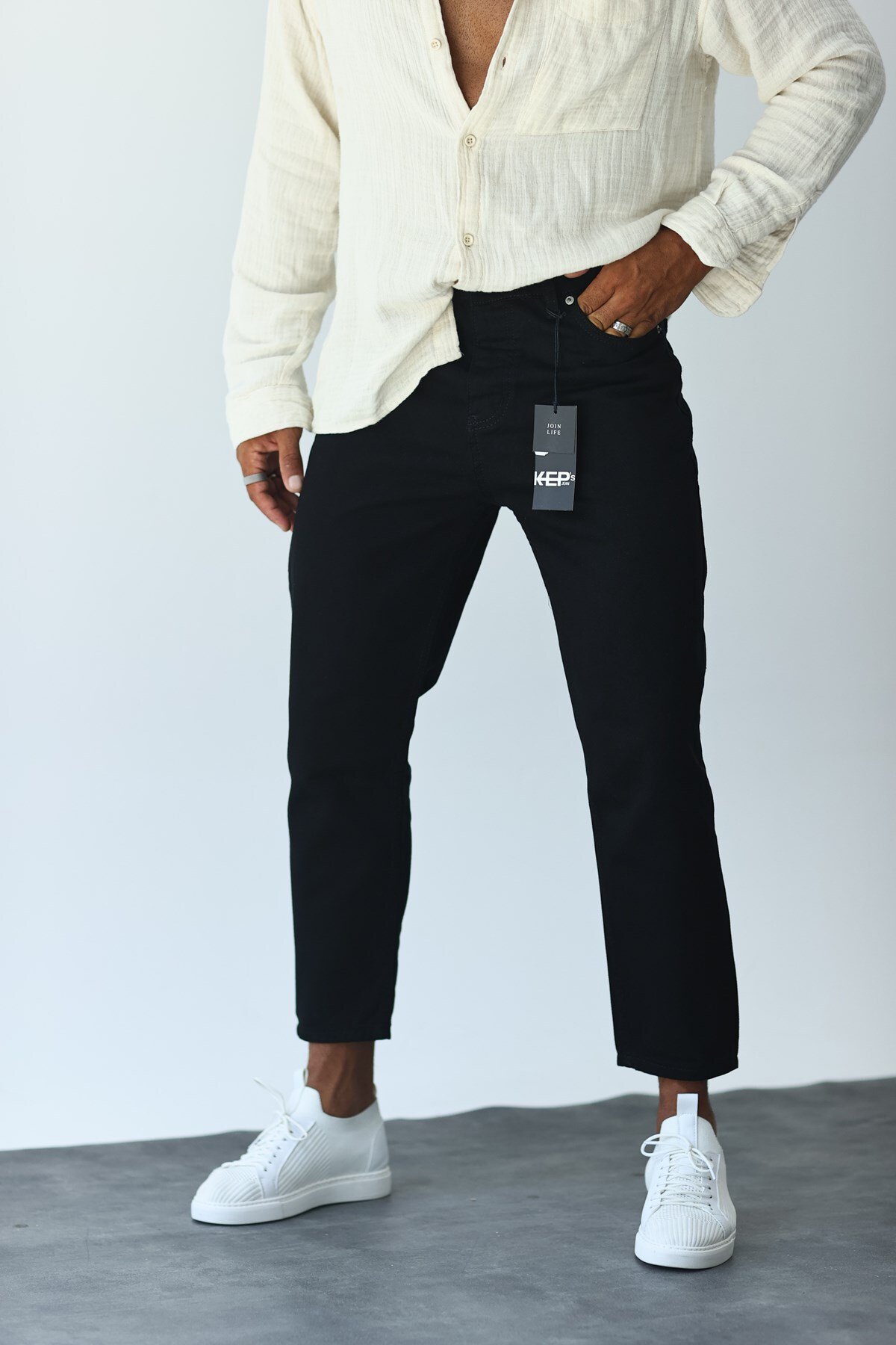 Düz Siyah Boyfriend Pantolon 045