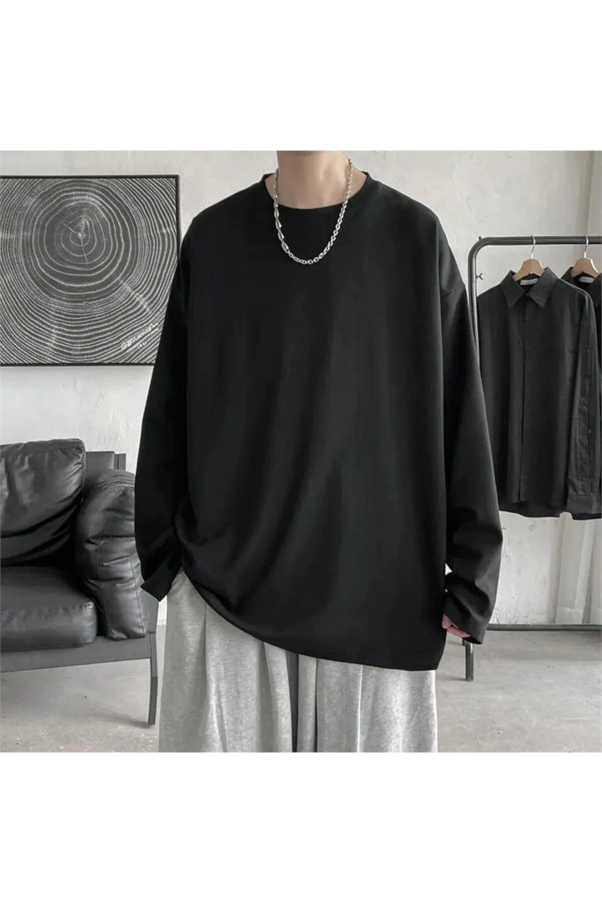 Düz Siyah İNCE KUMAŞ Oversize Unisex Uzun Kollu Düz Siyah İNCE KUMAŞ Oversize Unisex Uzun Kollu