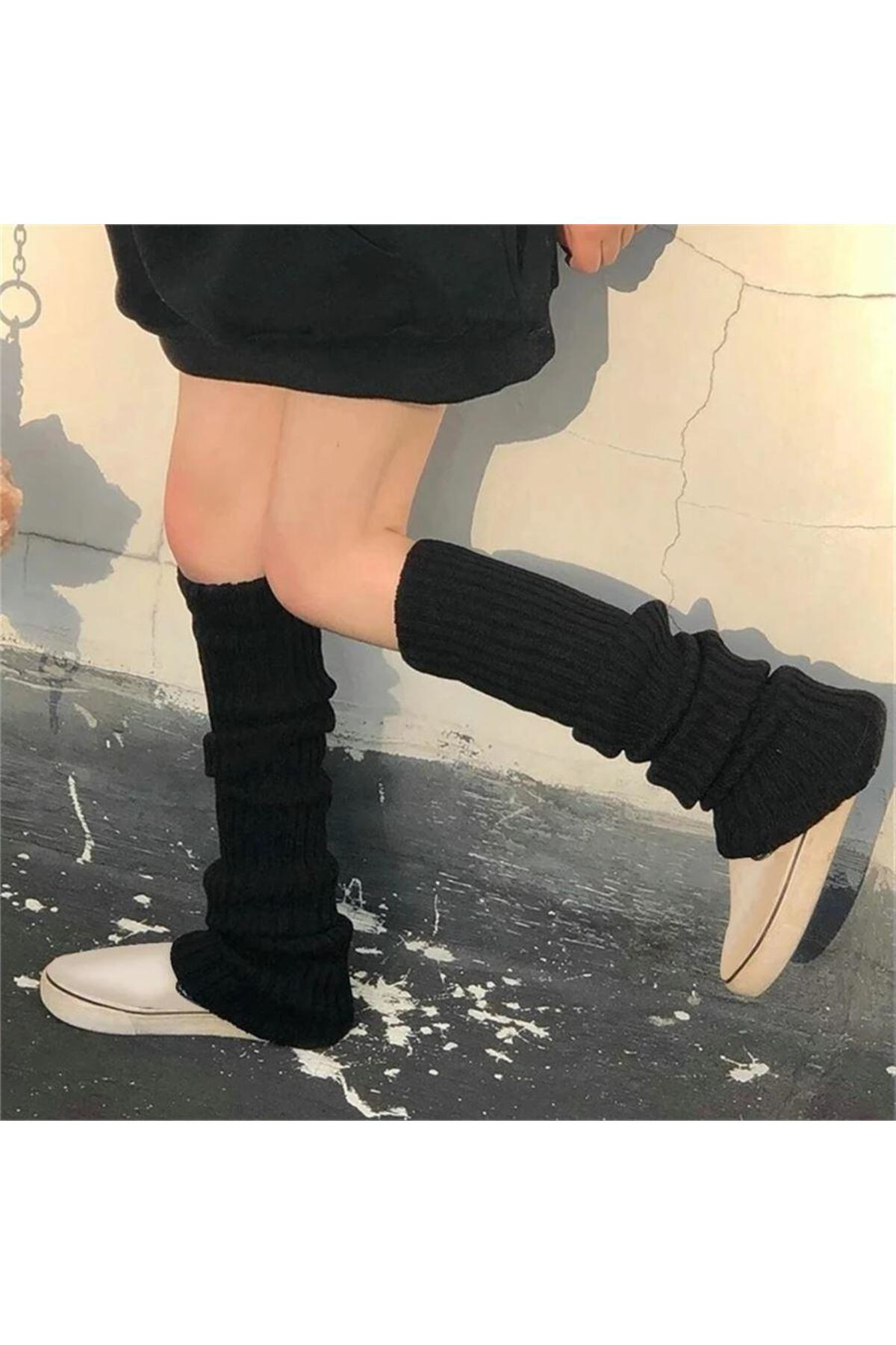 Köstebek Düz Siyah Kışlık Kalın Bol Tozluk