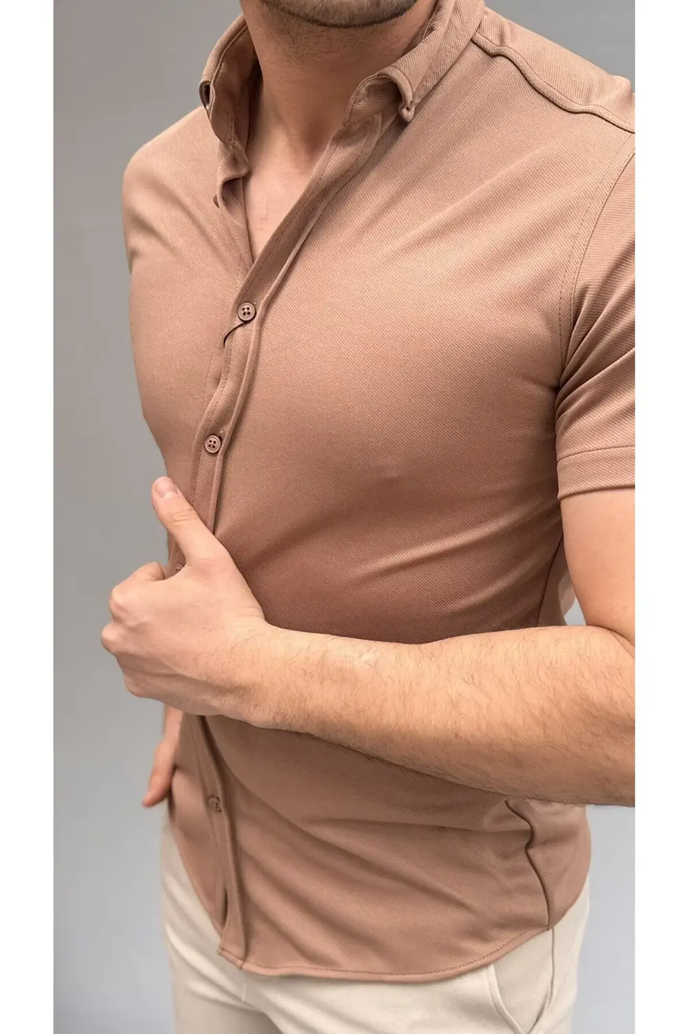 Düz Slim Fit Kısa Kol Gömlek