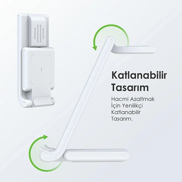 Duzzona 15W Katlanır 3 in 1 Telefon Kulaklık Saat Kablosuz Şarj Standı-1852