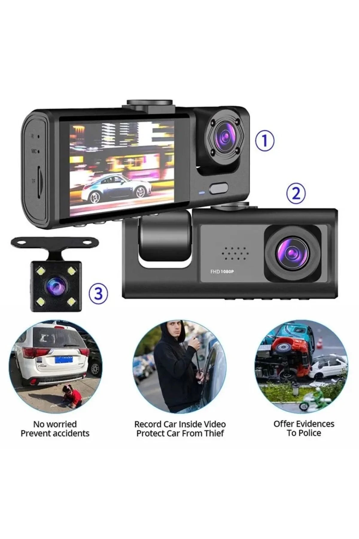 DV300 Yeni 3 Kameralı Araç İçi Kayıt Kamerası Trafik Recorder 2 İ
