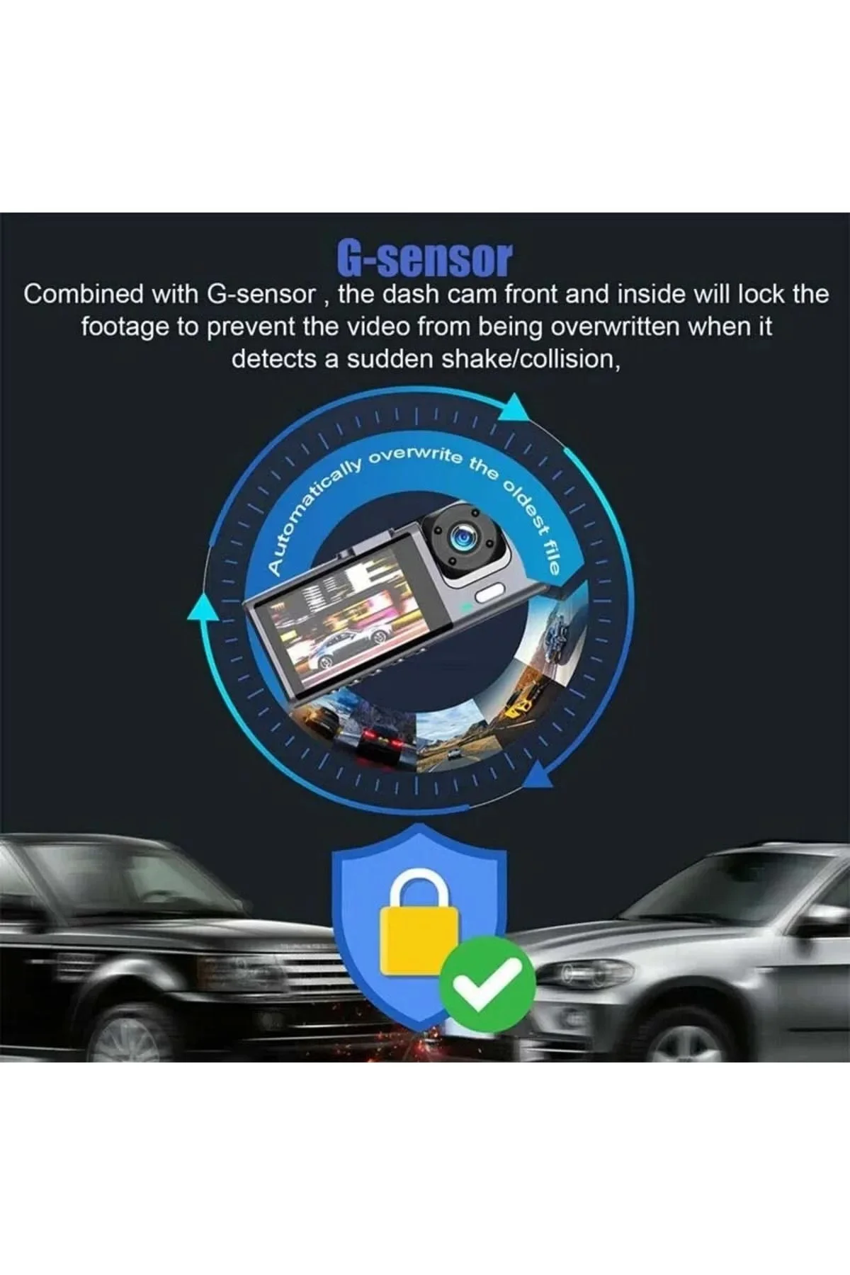 DV300 Yeni 3 Kameralı Araç İçi Kayıt Kamerası Trafik Recorder 2 İnç IPS Ekran Full HD 1080p