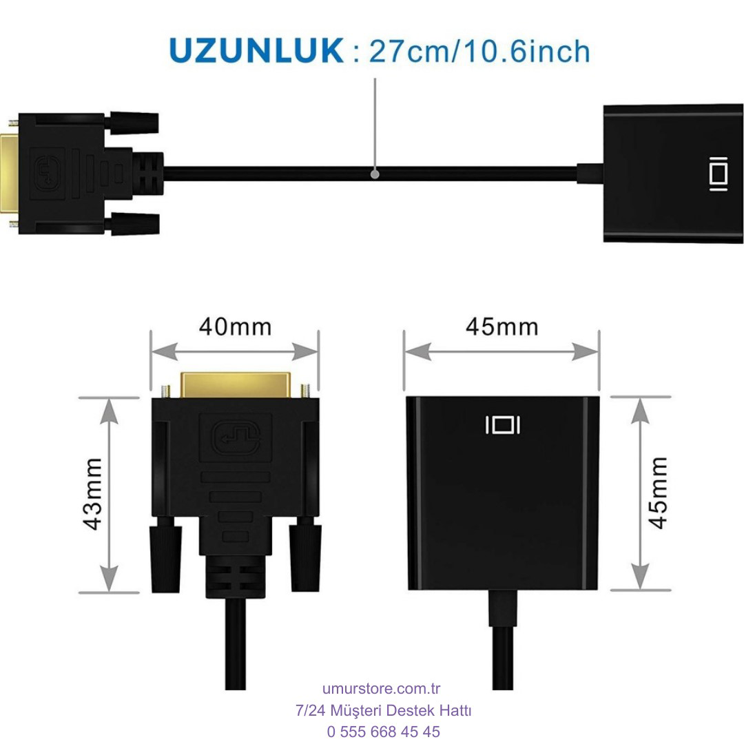 Dvı-D 24+1 Erkek To VGA Dişi Çevirici Adaptör Kablo