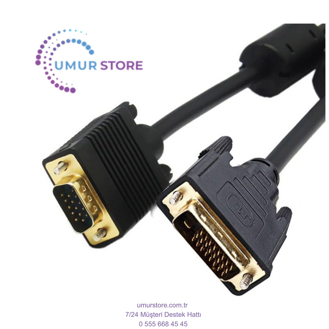 DVI To VGA Kablo Dvı 24+1 To VGA 15 Pin Çevirici Kablo 5 m